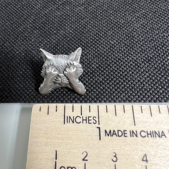 JJ Jonette Vintage Pewter Cat Kitty Earrings Signed JJ - Picture 12 of 13